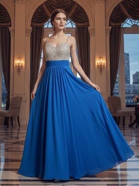 Luxe Custom Side-Zip Sequin Gala Gown | Heavy Weight Chiffon Prom Dress Size 2